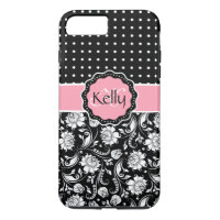 Black Pink & White Damask & PolkaDot Pattern 3