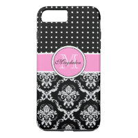 Black Pink & White Damask & PolkaDot Pattern