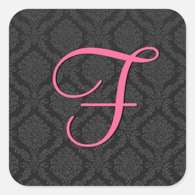 BLACK PINK WHITE Damask Wedding Square Sticker (Front)