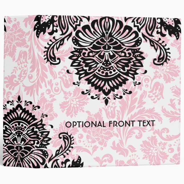 Black Pink & White Floral Damasks Binder (Front/Spine)