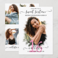 Black Pink White Halo Photo Collage Sweet 16