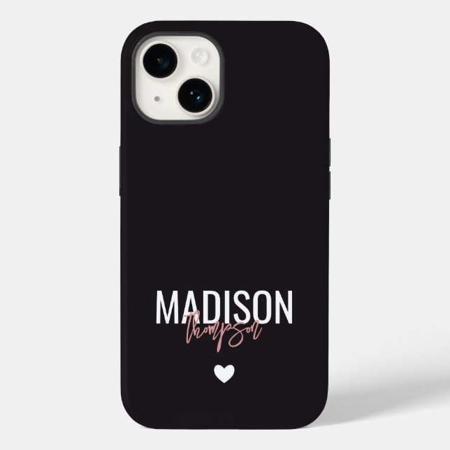 Black Pink White Heart Name & Last Name Case-Mate iPhone Case (Back)