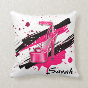 Black, Pink & White Hot High Heels Throw Pillow