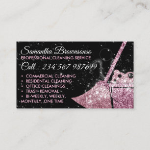 Black Pink White Luxury Cleaning Maid Janitorial Business Card