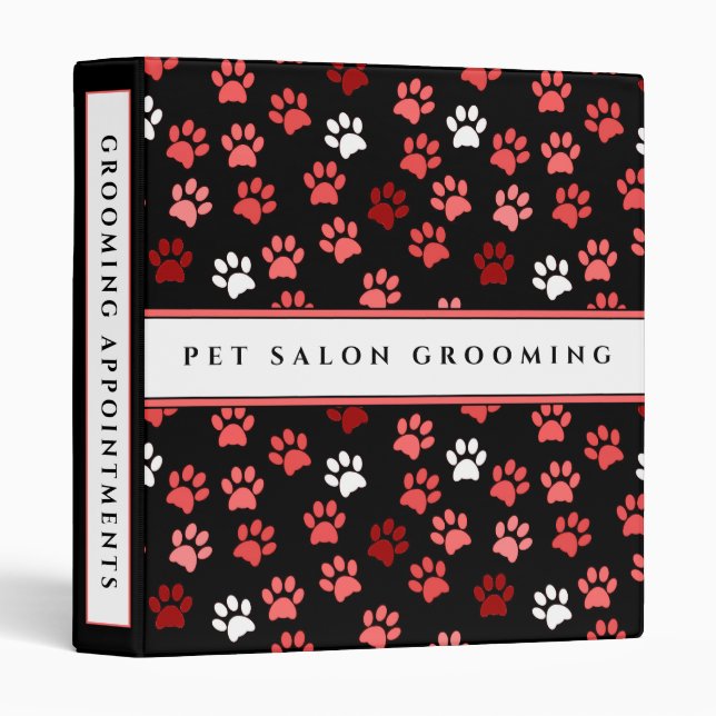 Black Pink & White Paw Prints | Pet Care Binder (Front/Spine)