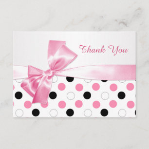 Black, pink, white polka dot Bat Mitzvah Thank You Card