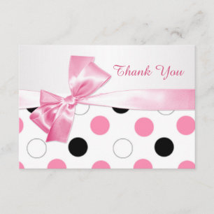 Black, pink, white polka dot Bat Mitzvah Thank You Card
