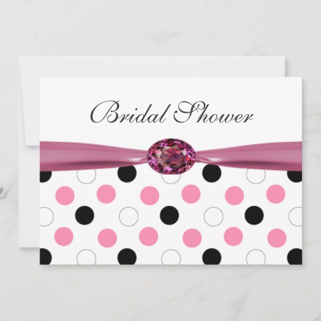 Black, pink, white polka dots Bridal shower Invitation (Front)