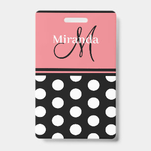 Black Pink White Polka Dots Monogram Script Badge