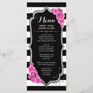 Black Pink White Silver Menu Card