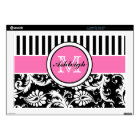 Black, Pink, White Stripe Damask Laptop Skin