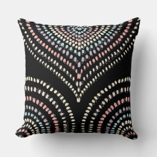 black pink yellow blue Concentric Hearts Rainbow Throw Pillow