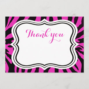 Black pink zebra fashion animal girl thank you card