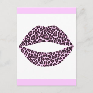 BLACK PINKS WHITE KISS SMILES LEOPARD PRINT DESIGN POSTCARD