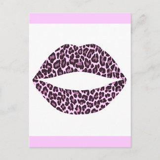 BLACK PINKS WHITE KISS SMILES LEOPARD PRINT DESIGN POSTCARD