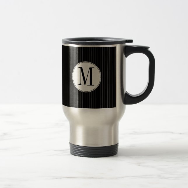 Black Pinstripe Single Monogram Mug (Right)
