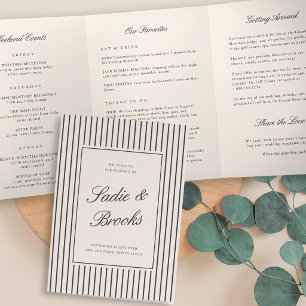 Black Pinstripe Wedding Welcome Letter & Itinerary Tri-Fold Programme