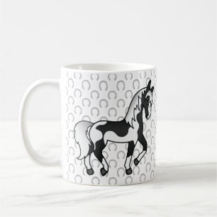 Black Pinto Cartoon Trotting Horse Illustration Coffee Mug