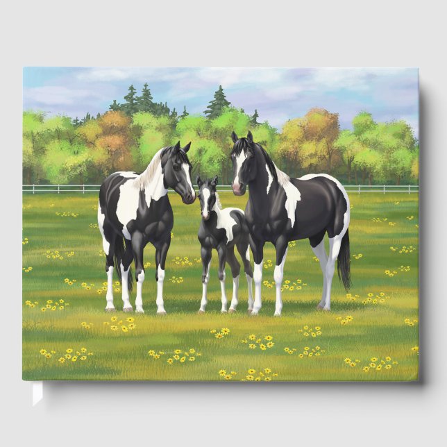Black Pinto Paint Quarter Horses In Summer Pasture Guest Book (Front)