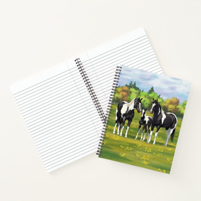 Black Pinto Paint Quarter Horses In Summer Pasture Notebook (Inside)