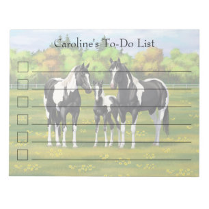 Black Pinto Paint Quarter Horses In Summer Pasture Notepad