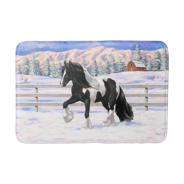 Black Pinto Piebald Gypsy Vanner Draft Horse Bath Mat (Front)