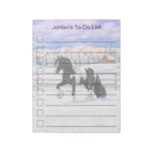 Black Pinto Piebald Gypsy Vanner Draft Horse Notepad