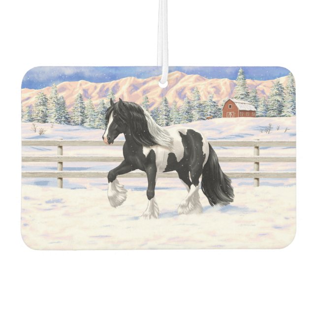 Black Pinto Piebald Gypsy Vanner Draught Horse Air Freshener (Front)