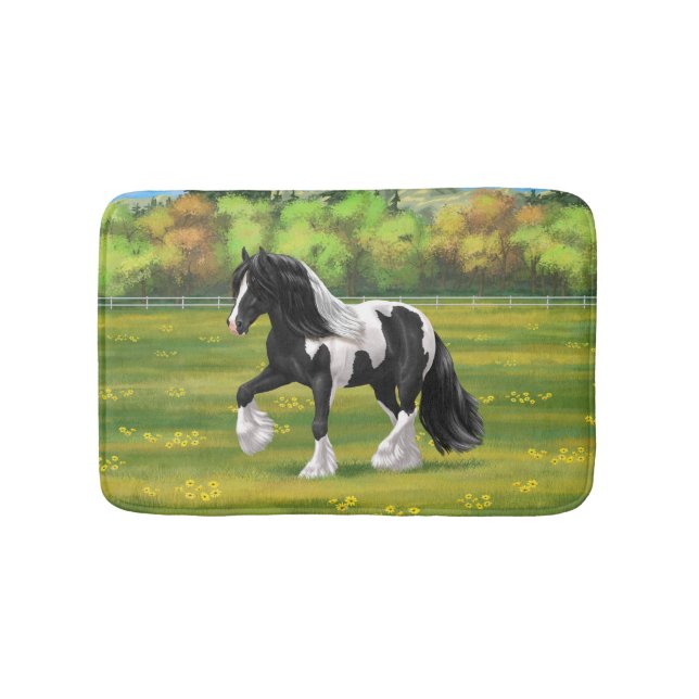 Black Pinto Piebald Gypsy Vanner Draught Horse Bath Mat (Front)