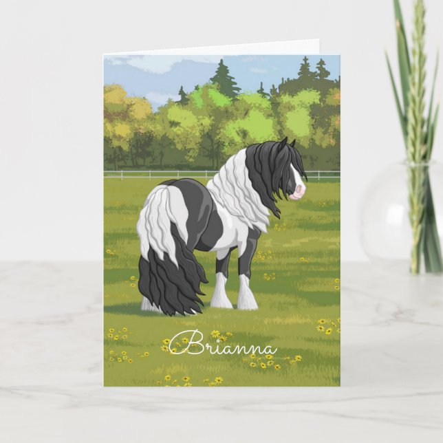 Black Pinto Piebald Gypsy Vanner Draught Horse Card (Front)