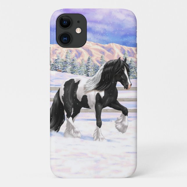 Black Pinto Piebald Gypsy Vanner Draught Horse Case-Mate iPhone Case (Back)