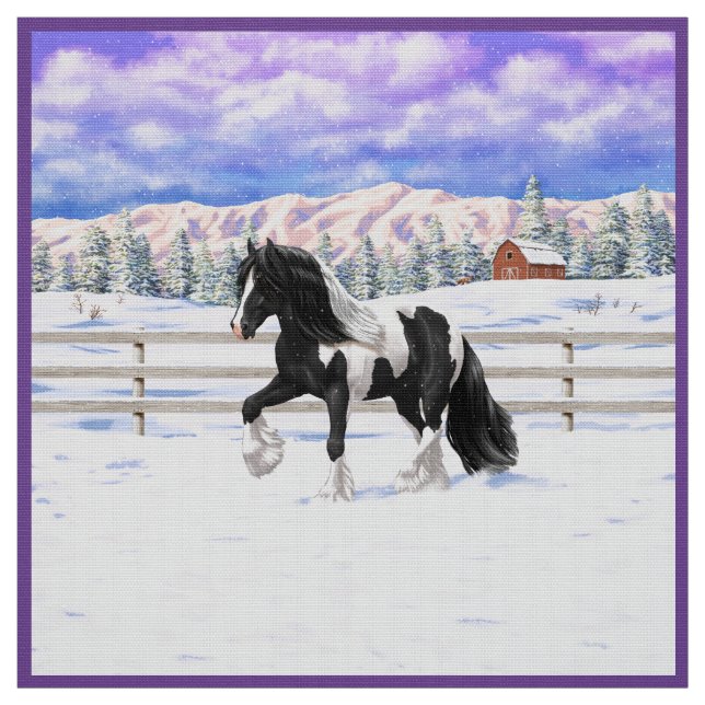 Black Pinto Piebald Gypsy Vanner Draught Horse Fabric (Swatch)