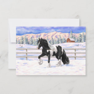 Black Pinto Piebald Gypsy Vanner Draught Horse Invitation