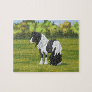 Black Pinto Piebald Gypsy Vanner Draught Horse Jigsaw Puzzle