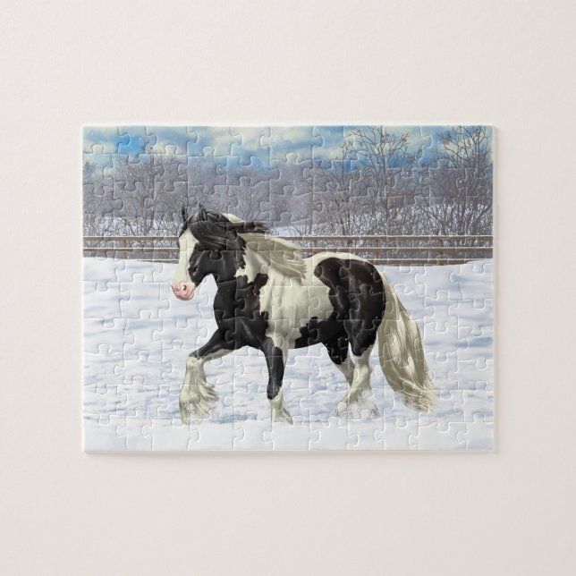 Black Pinto Piebald Gypsy Vanner Draught Horse Jigsaw Puzzle (Horizontal)