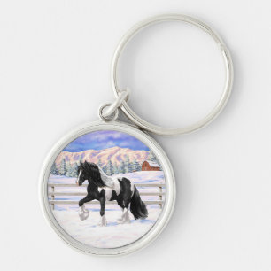 Black Pinto Piebald Gypsy Vanner Draught Horse Keychain