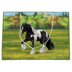Black Pinto Piebald Gypsy Vanner Draught Horse Large Gift Bag
