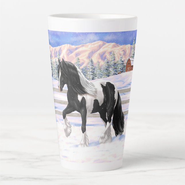 Black Pinto Piebald Gypsy Vanner Draught Horse Latte Mug (Front)