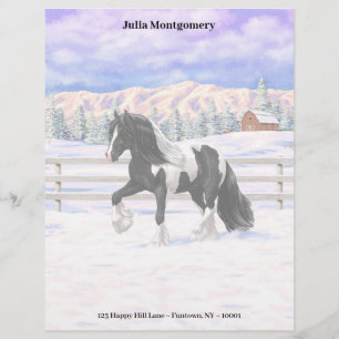 Black Pinto Piebald Gypsy Vanner Draught Horse Letterhead