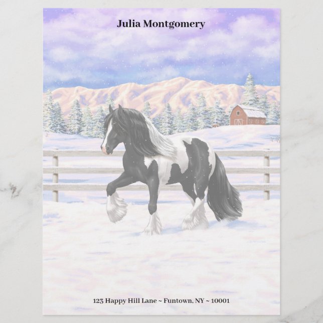 Black Pinto Piebald Gypsy Vanner Draught Horse Letterhead (Front)