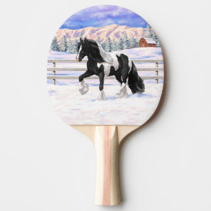 Black Pinto Piebald Gypsy Vanner Draught Horse Ping Pong Paddle