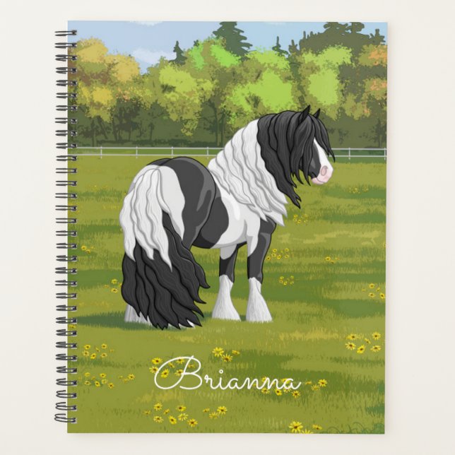 Black Pinto Piebald Gypsy Vanner Draught Horse Planner (Front)
