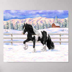 Black Pinto Piebald Gypsy Vanner Draught Horse Poster