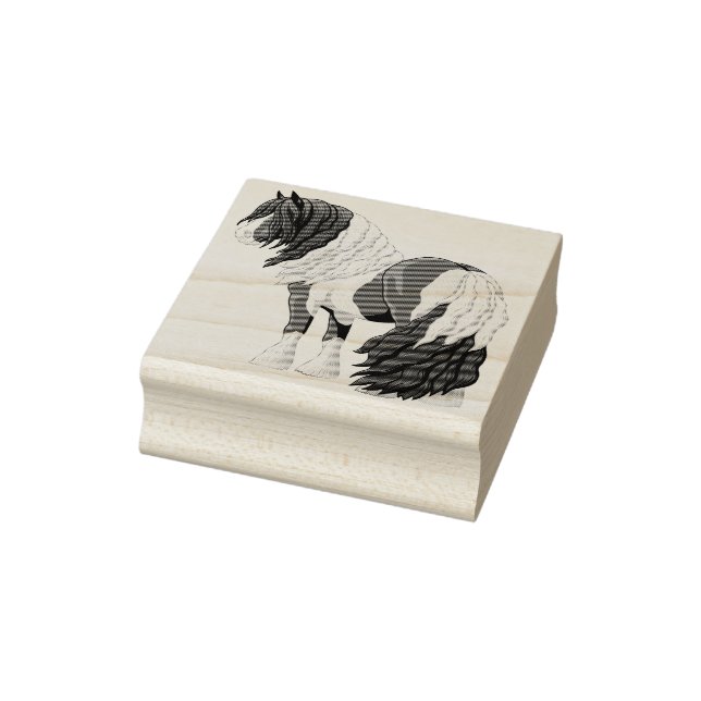 Black Pinto Piebald Gypsy Vanner Draught Horse Rubber Stamp (Stamp)