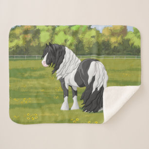 Black Pinto Piebald Gypsy Vanner Draught Horse She Sherpa Blanket
