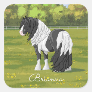 Black Pinto Piebald Gypsy Vanner Draught Horse Square Sticker