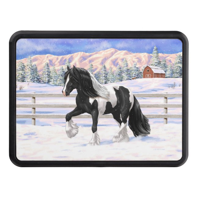 Black Pinto Piebald Gypsy Vanner Draught Horse Trailer Hitch Cover (Front)
