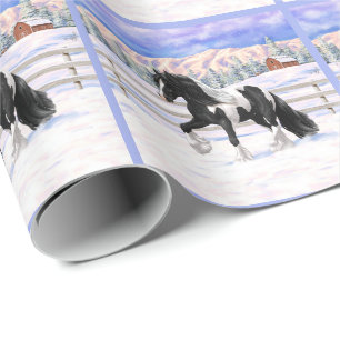 Black Pinto Piebald Gypsy Vanner Draught Horse Wrapping Paper
