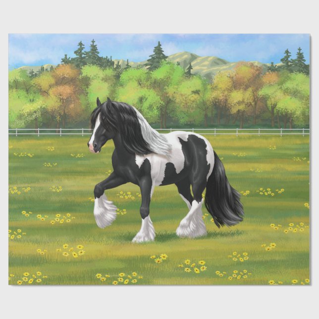 Black Pinto Piebald Gypsy Vanner Draught Horse Wrapping Paper (Flat)
