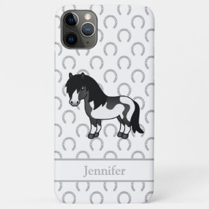 Black Pinto Shetland Pony Cartoon Illustration iPhone 11 Pro Max Case